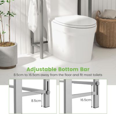 Meuble WC Etagere au-Dessus des Toilettes Meuble de Salle de Bains en Metal avec Dispositif Anti-Basculement Gris