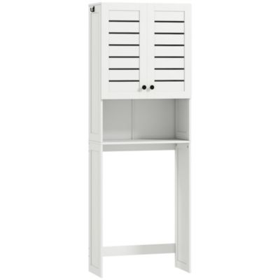 Meuble WC meuble dessus toilettes style classique chic 2 portes étagère niche blanc