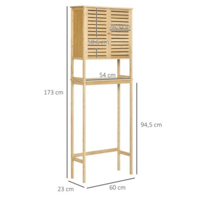 Meuble WC meuble dessus toilettes style cosy dim. 60L x 23l x 173H cm portes à lattes étagère bambou MDF aspect bois clair