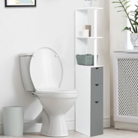 Meuble WC étagère bois WILLY 3 portes blanc et gris