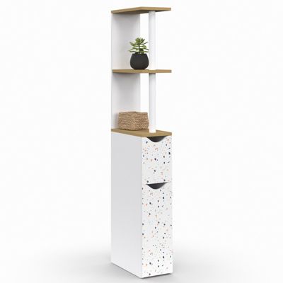 Meuble WC étagère WILLY 2 portes motif terrazzo et hêtre
