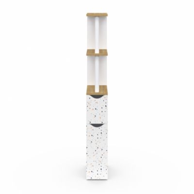 Meuble WC étagère WILLY 2 portes motif terrazzo et hêtre