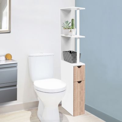 Meuble WC étagère WILLY bois 2 portes blanc et hêtre