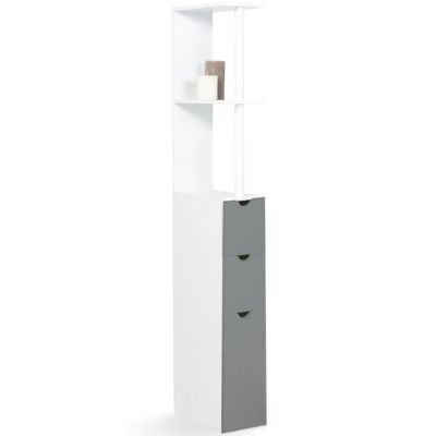 Meuble WC étagère WILLY bois 3 portes blanc et gris
