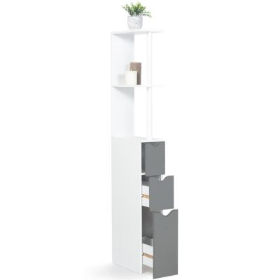 Meuble WC étagère WILLY bois 3 portes blanc et gris