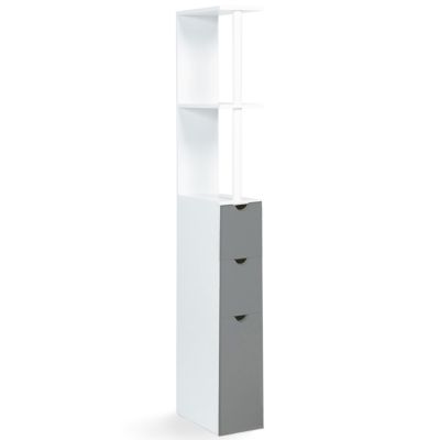 Meuble WC étagère WILLY bois 3 portes blanc et gris