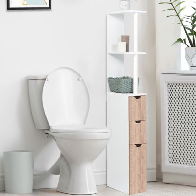 Meuble WC étagère WILLY bois 3 portes blanc et hêtre