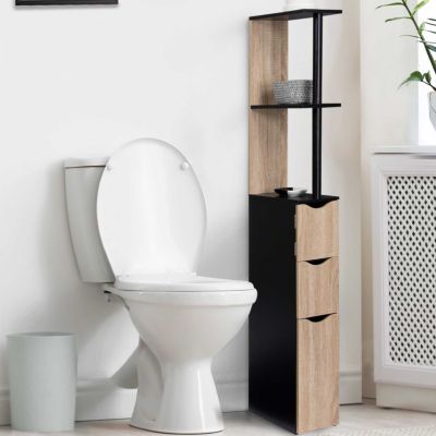 Meuble WC étagère WILLY bois 3 portes noir et hêtre