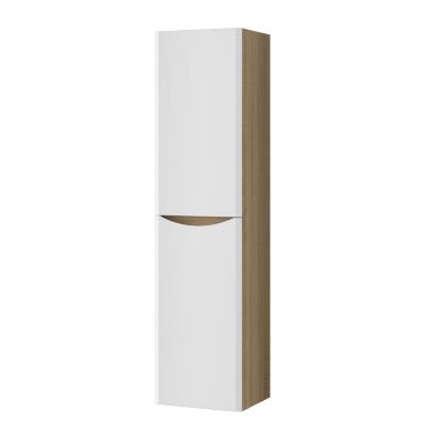 Meubles colonne de salle de bains 30 x 30 x 140 cm, blanc + finition chêne, suspendu