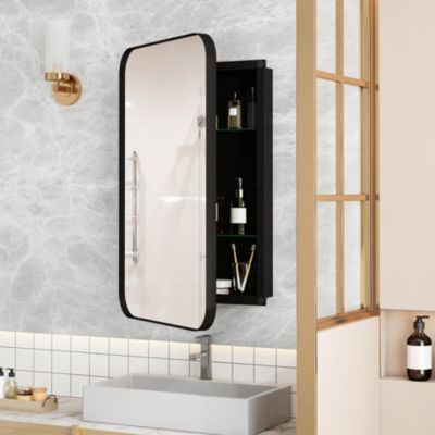 Meubles Cosy Armoire de toilette murale en métal miroir rectangulaire style moderne avec étagères - 51x76x12 cm Noir