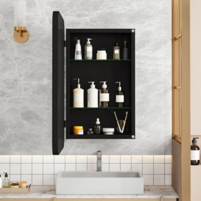 Meubles Cosy Armoire de toilette murale en métal miroir rectangulaire style moderne avec étagères - 51x76x12 cm Noir