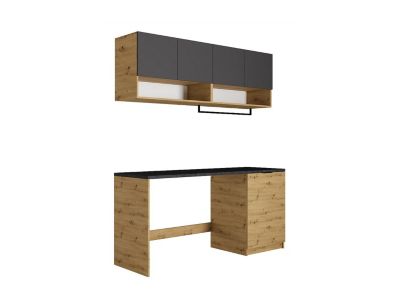 Meubles de buanderie pour machine à laver avec plan de travail - L182 cm -  Anthracite et naturel clair - NATAJI