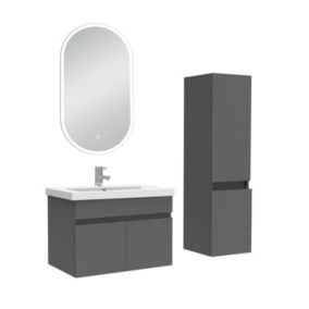 Meubles simple vasque 60cm vasque + colonne + miroir LED Anthracite