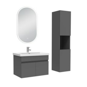 Meubles simple vasque 60cm vasque et colonne et miroir lumineux Anthracite