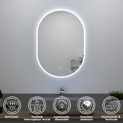 Meubles simple vasque 80cm colonne + vasque + miroir lumineux Blanc