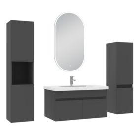 Meubles simple vasque 80cm colonnex2 + vasque + miroir LED Anthracite