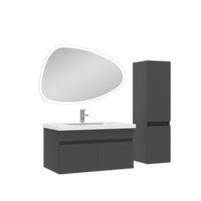 Meubles simple vasque 80cm vasque + colonne + miroir 3 couleurs LED Anthracite