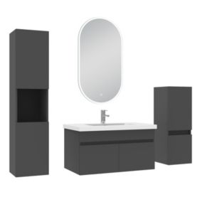 Meubles simple vasque 80cm vasque + colonne + miroir lumineux Anthracite