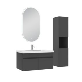 Meubles simple vasque 80cm vasque et colonne et miroir lumineux Anthracite