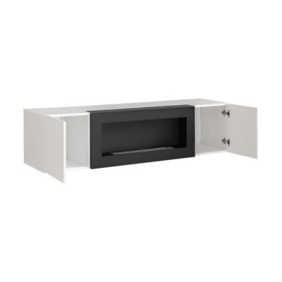 Meubles suspendus avec cheminée décorative collection FLY N2. Coloris blanc et noir.