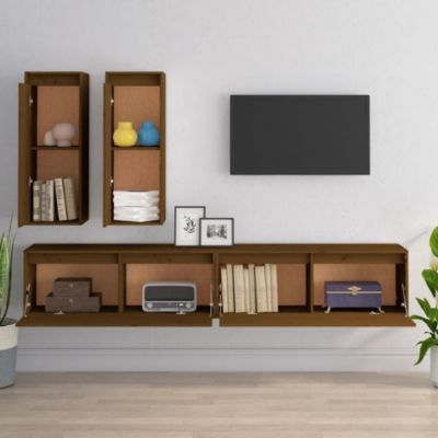 Meubles TV 4 pcs Marron miel Bois massif de pin - Prolenta Premium