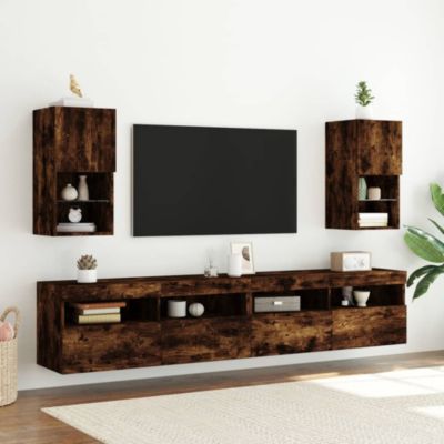 Meubles TV avec lumières LED 2 pcs chêne fumé 30,5x30x60 cm - Prolenta Premium