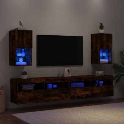Meubles TV avec lumières LED 2 pcs chêne fumé 30,5x30x60 cm - Prolenta Premium