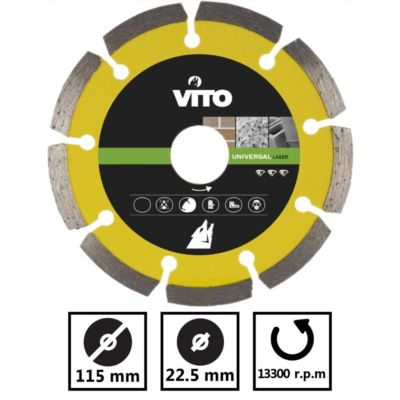 Meuleuse angulaire 850W 115mm + Disque coupe bois et PVC + Disque Diamant laser + Boîte à outils VITO