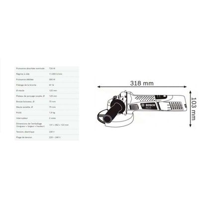 Meuleuse d'angle 125mm GWS 7-125 720 W en boite carton - BOSCH - 060139400B