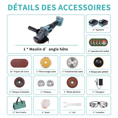 Meuleuse D'Angle Sans Fil Dewalt 18V/20V - 125 Mm, 10000 Tr/min - Moteur Sans Balais Avec 6 Lames