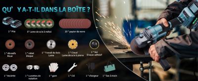 Meuleuse D'Angle Sans Fil 125mm - Brushless 18V - Vitesse Variable (Bois, Métal)
