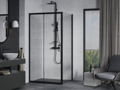 Mexen Apia cabine de douche coulissante 140 x 100 cm, transparente, noire - 840-140-100-70-00