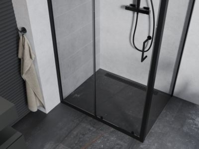 Mexen Apia cabine de douche coulissante 140 x 100 cm, transparente, noire - 840-140-100-70-00