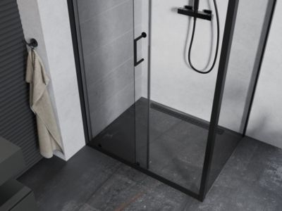 Mexen Apia cabine de douche coulissante 140 x 100 cm, transparente, noire - 840-140-100-70-00