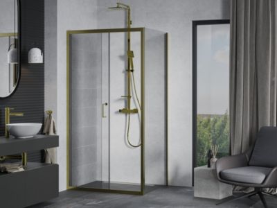 Mexen Apia cabine de douche coulissante 95 x 100 cm, transparent, doré - 840-095-100-50-00