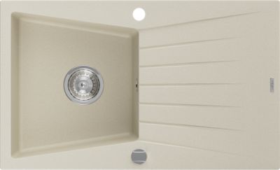 Mexen Cesar évier en granit à 1 bac avec égouttoir 775 x 470 mm, beige, siphon chromé - 6514771010-69