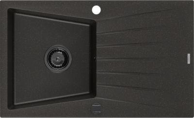 Mexen Cesar évier en granit 1 bac avec égouttoir 775 x 470 mm, noir/doré métallisé, siphon noir - 6514771010-75-B