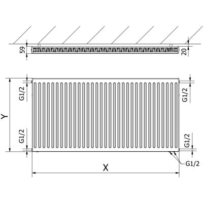 Mexen CV11 radiateur à plaque 500 x 700 mm, raccordement inférieur, 558 W, blanc - W611-050-070-00