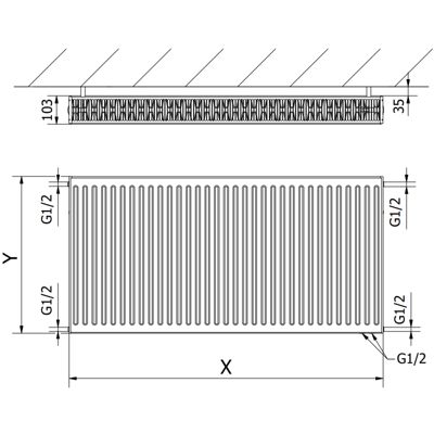 Mexen CV22 radiateur à plaques 400 x 1500 mm, raccordement inférieur, 1778 W, blanc - W622-040-150-00