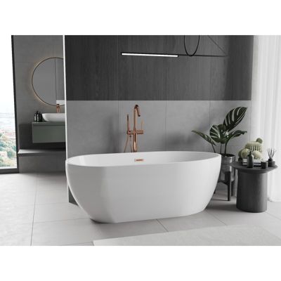 Mexen Eos baignoire autoportante 170 x 75 cm, blanche, trop-plein en cuivre brossé - 52471707500-65
