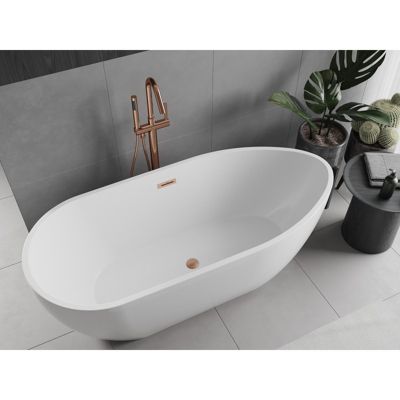 Mexen Eos baignoire autoportante 170 x 75 cm, blanche, trop-plein en cuivre brossé - 52471707500-65