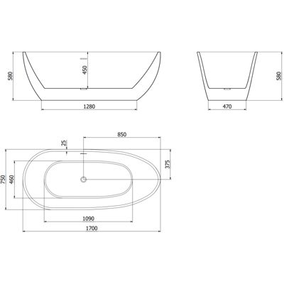 Mexen Eos baignoire autoportante 170 x 75 cm, blanche, trop-plein en cuivre brossé - 52471707500-65