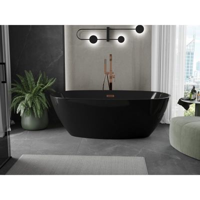 Mexen Eris baignoire autoportante 170 x 80 cm, noire, trop-plein or rose - 53441708070-60