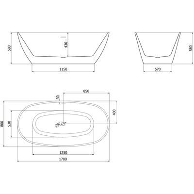 Mexen Eris baignoire autoportante 170 x 80 cm, noire, trop-plein or rose - 53441708070-60