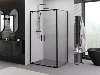 Mexen Exo cabine de douche battante 90 x 80 cm, transparente, noire - 8182-090-080-70-00