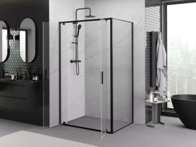 Mexen Exo cabine de douche battante 90 x 80 cm, transparente, noire - 8182-090-080-70-00
