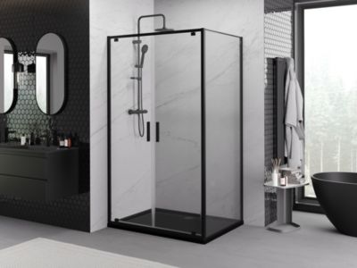 Mexen Exo cabine de douche battante 90 x 80 cm, transparente, noire - 8182-090-080-70-00