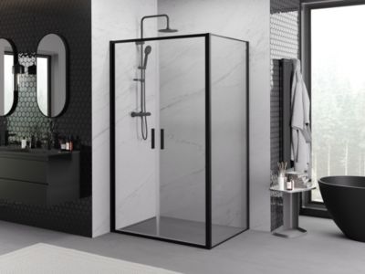 Mexen Exo cabine de douche battante 90 x 85 cm, transparent, noir - 814-090-085-70-00