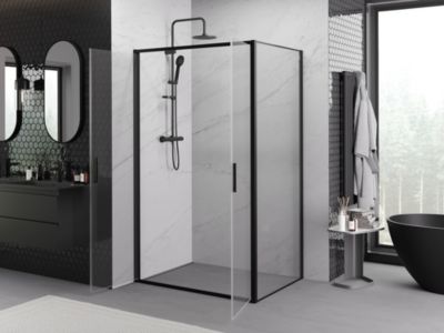 Mexen Exo cabine de douche battante 90 x 85 cm, transparent, noir - 814-090-085-70-00