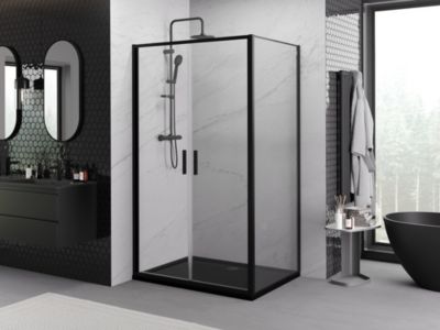 Mexen Exo cabine de douche battante 90 x 85 cm, transparent, noir - 814-090-085-70-00